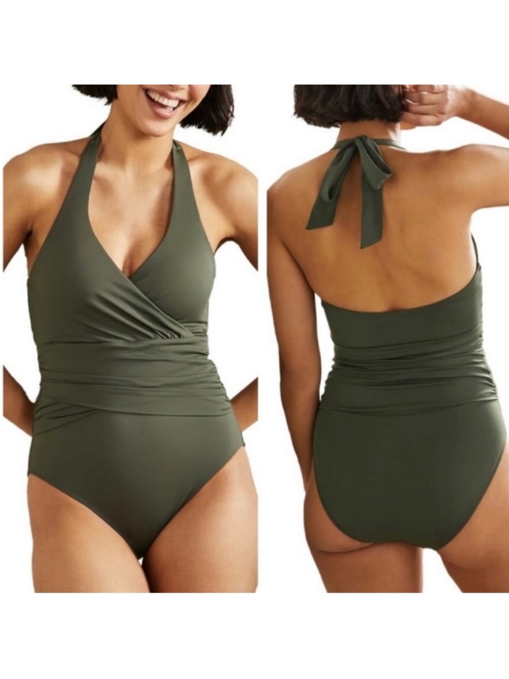 Boden Levanzo Halter One-Piece Swimsuit Size 6 Olive Green Vacation Beach Summer